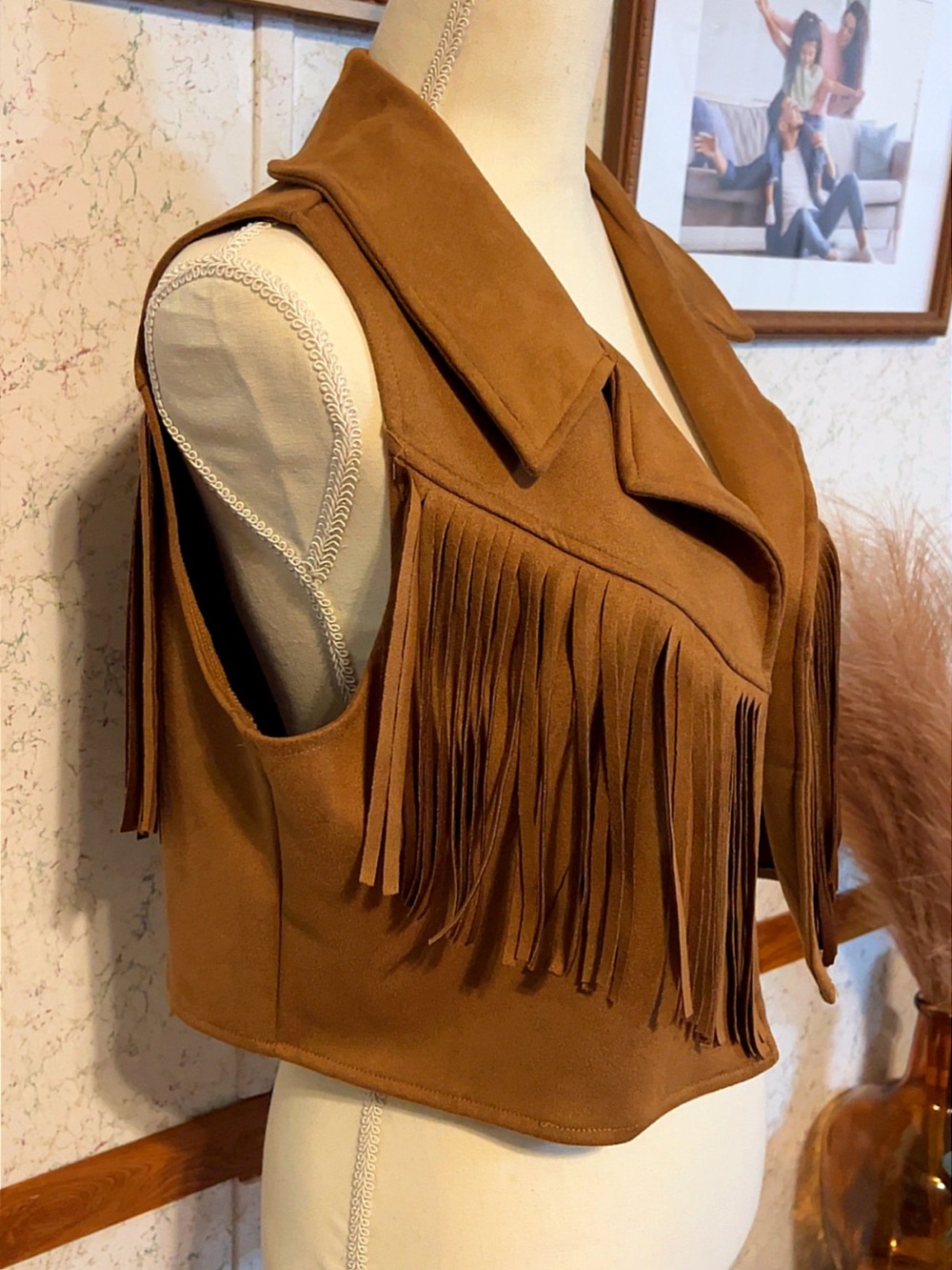 Brown Faux Suede Western Fringe Vest